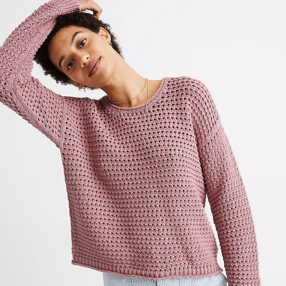 Madewell Sweaters - Madewell Open-Stitch Austen Pullover Sweater - Pink Knit Sweater Size M